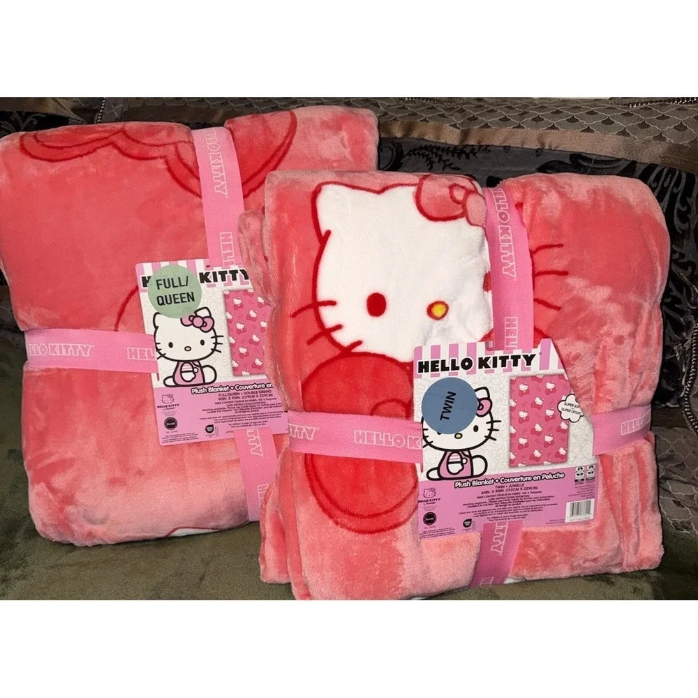 Two Queen And Twin Hello Kitty With Pink  Bow Valentines Day Blankets
